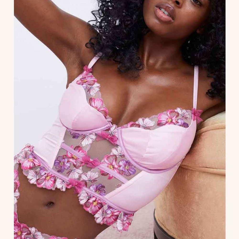 For Love & Lemons Falling Floral Lace Bow Underwire Bustier Bra, NWT